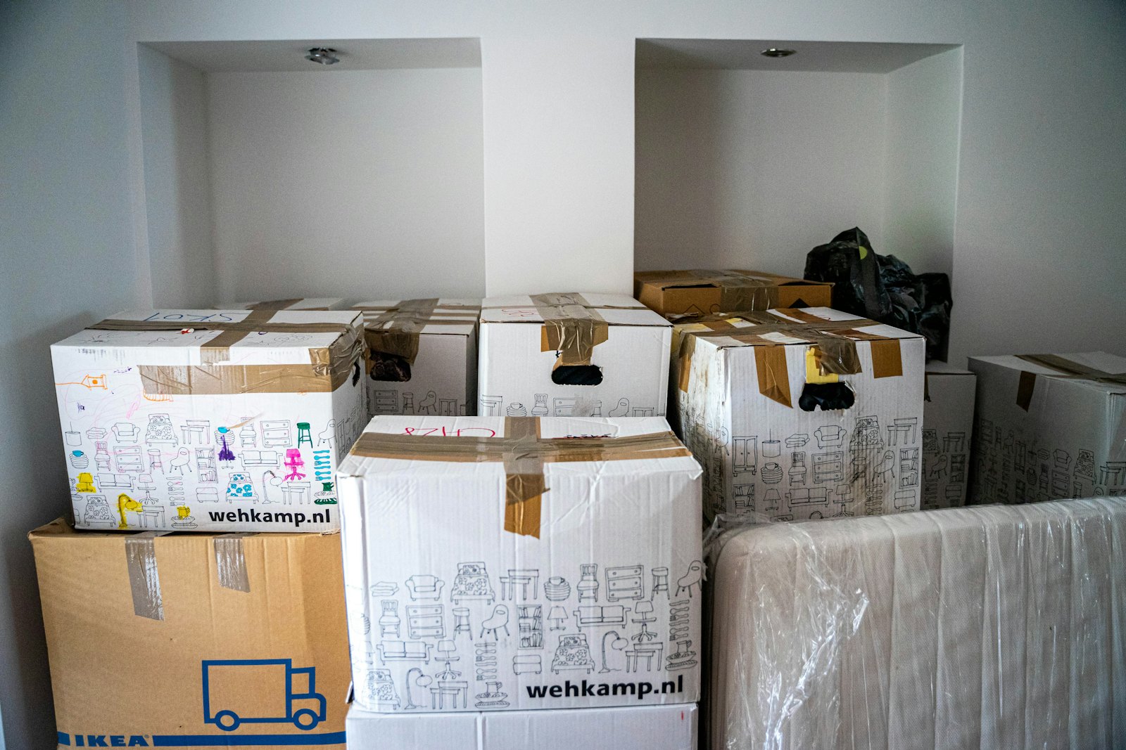 Packed cardboard boxes on a table ready to ship