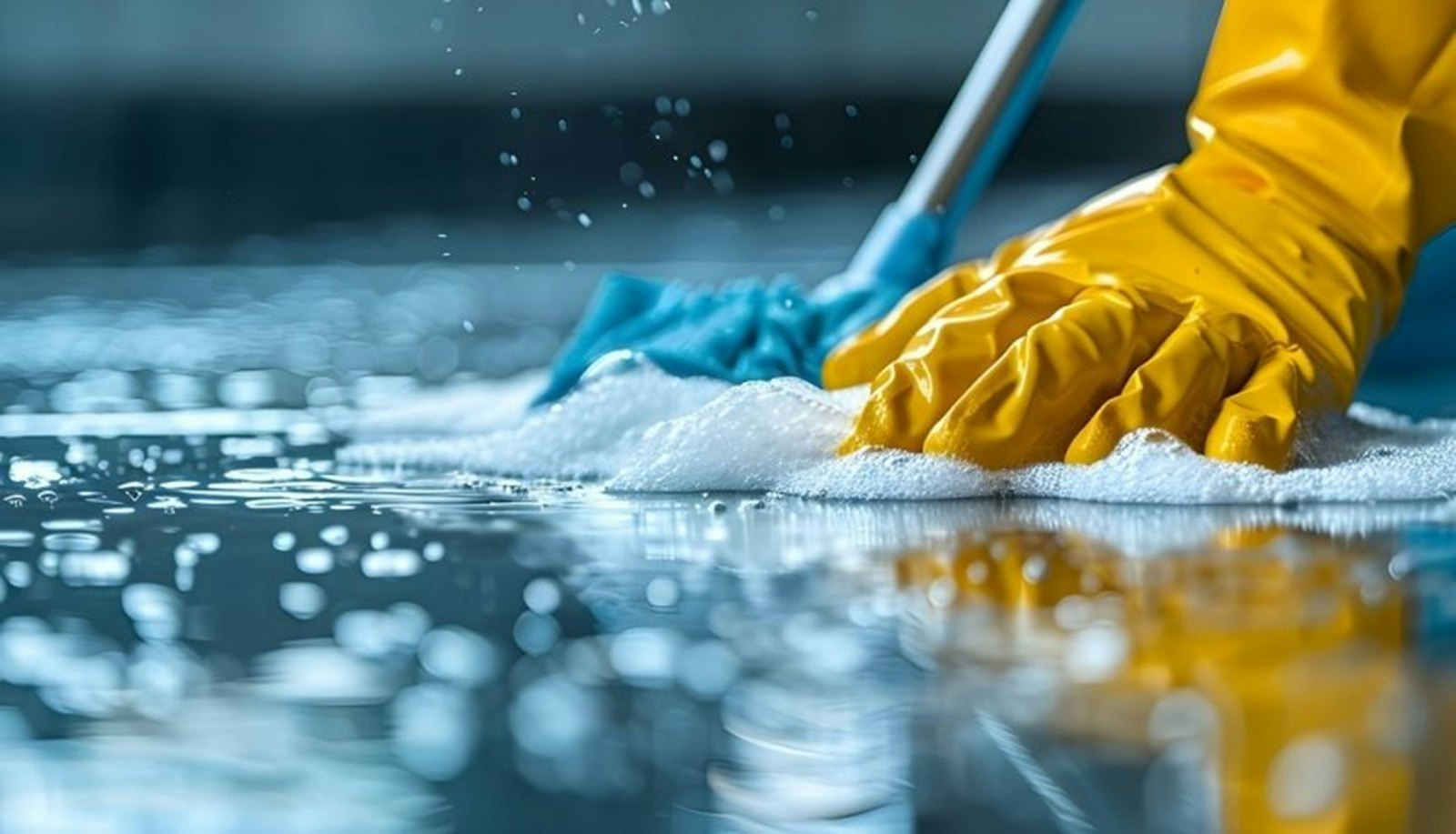 Cleaner mopping a shiny floor