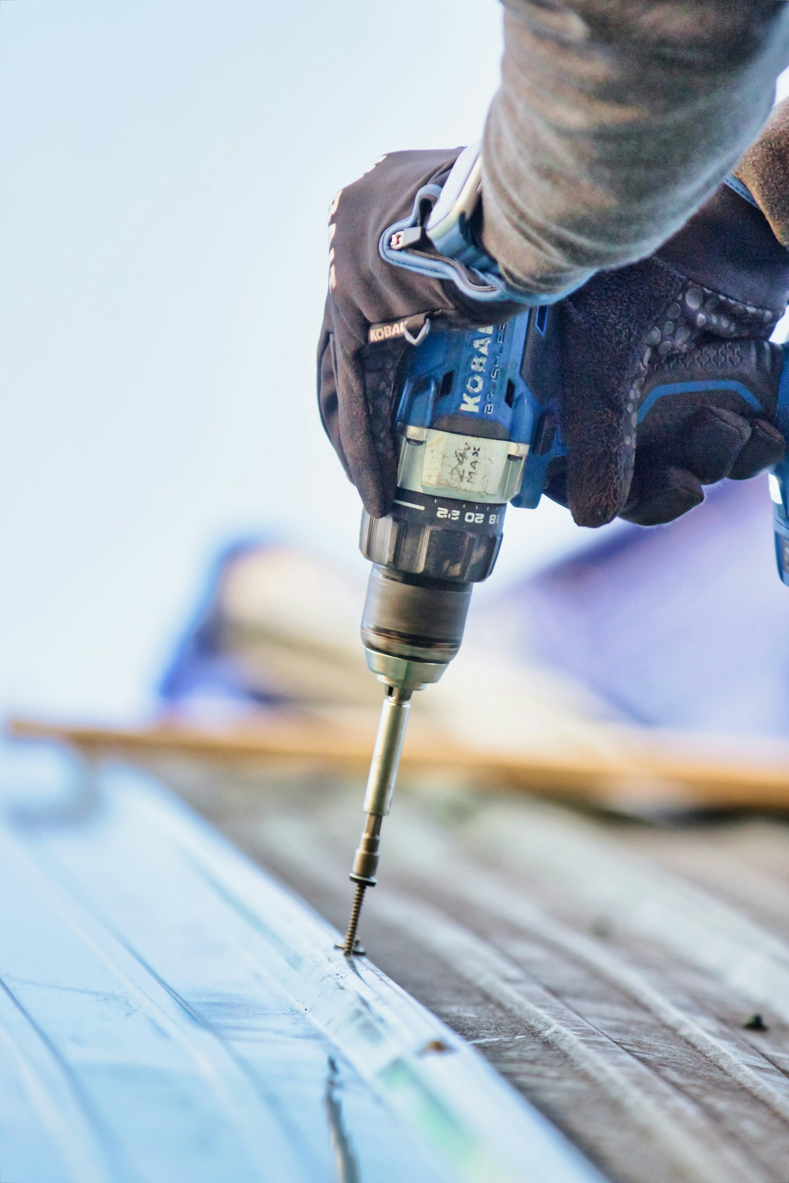 Power drill on a workbench