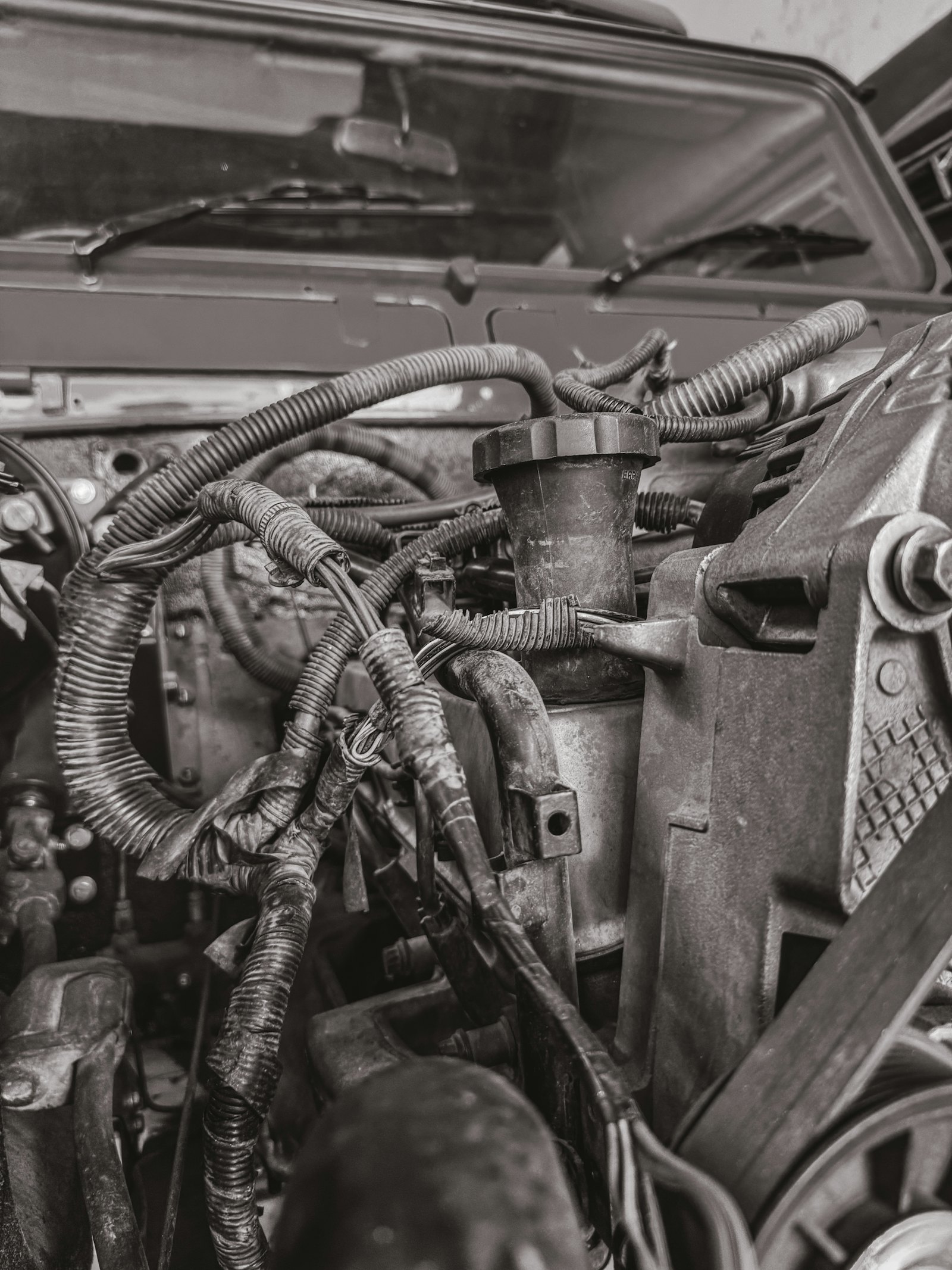 Close view of an engine bay