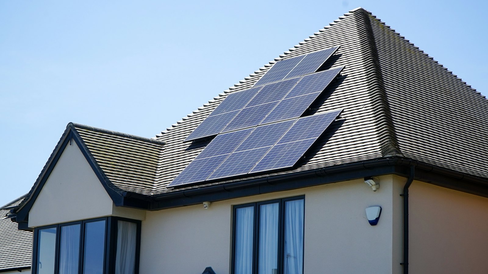Modern house with solar panels on the roof