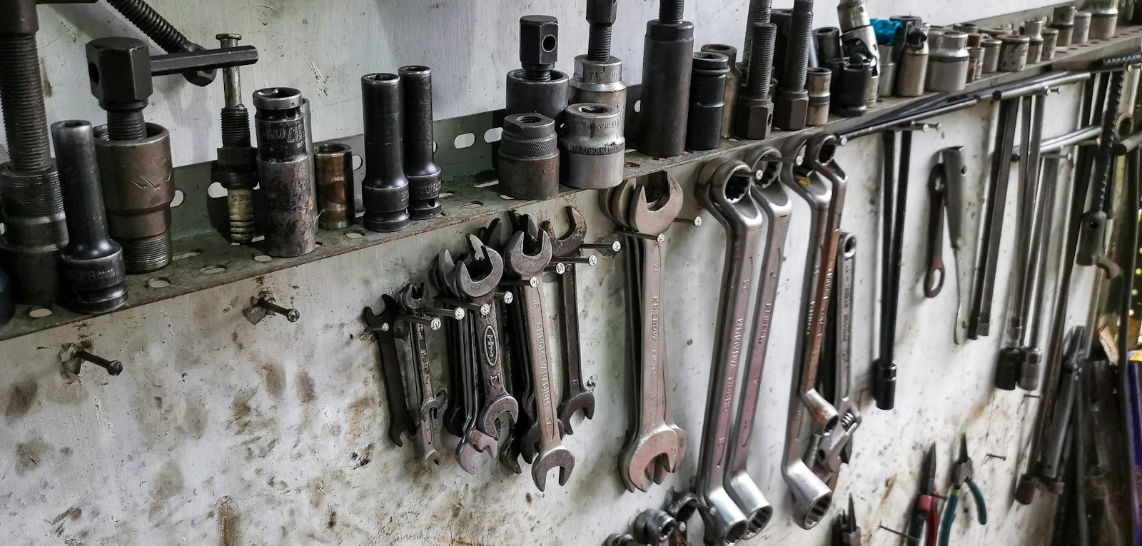 Workshop tools hanging on a wall